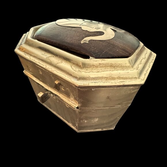 Vintage Brass and Wood Elephant Trinket Octogonal Box Keepsake *read* - Picture 3 of 8